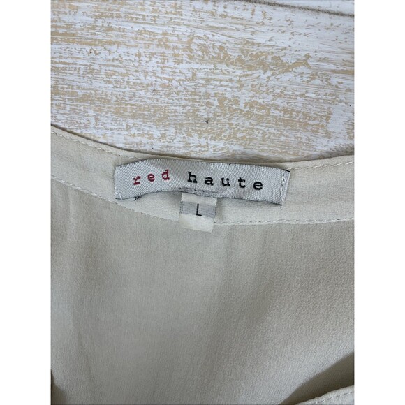 Red Haute 100% Silk Long Sleeve Cream Colorful Blouse Size Large Sheer Tribal - Picture 9 of 12